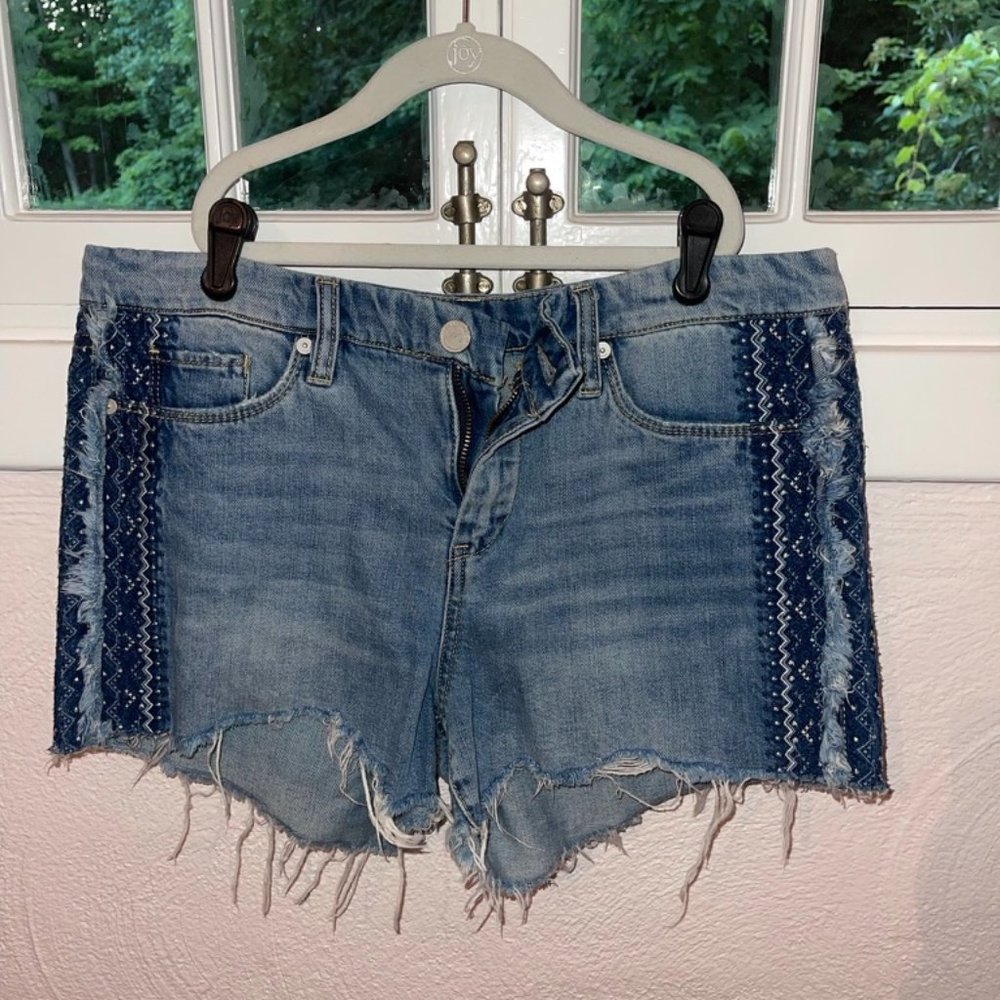 BLANKNYC Denim Shorts with Side Fringe Detailing